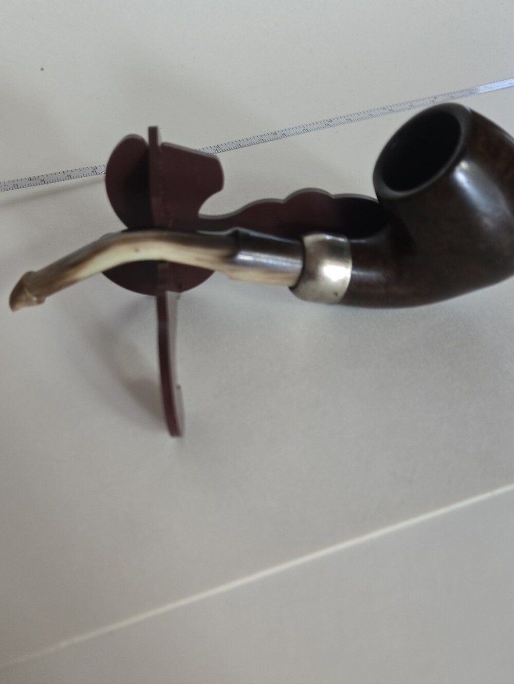 Classic Men's Tobacco Pipe in Brown with Cream Stem and Silver Accent